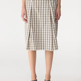 Bassike Check Box Pleat Skirt in Stone and Charcoal and Tan Check