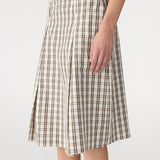 Bassike Check Box Pleat Skirt in Stone and Charcoal and Tan Check