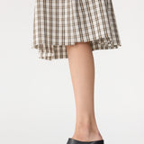 Bassike Check Box Pleat Skirt in Stone and Charcoal and Tan Check