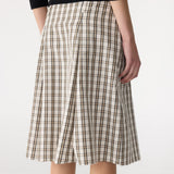 Bassike Check Box Pleat Skirt in Stone and Charcoal and Tan Check