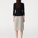 Bassike Check Box Pleat Skirt in Stone and Charcoal and Tan Check