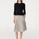 Bassike Check Box Pleat Skirt in Stone and Charcoal and Tan Check
