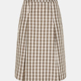 Bassike Check Box Pleat Skirt in Stone and Charcoal and Tan Check