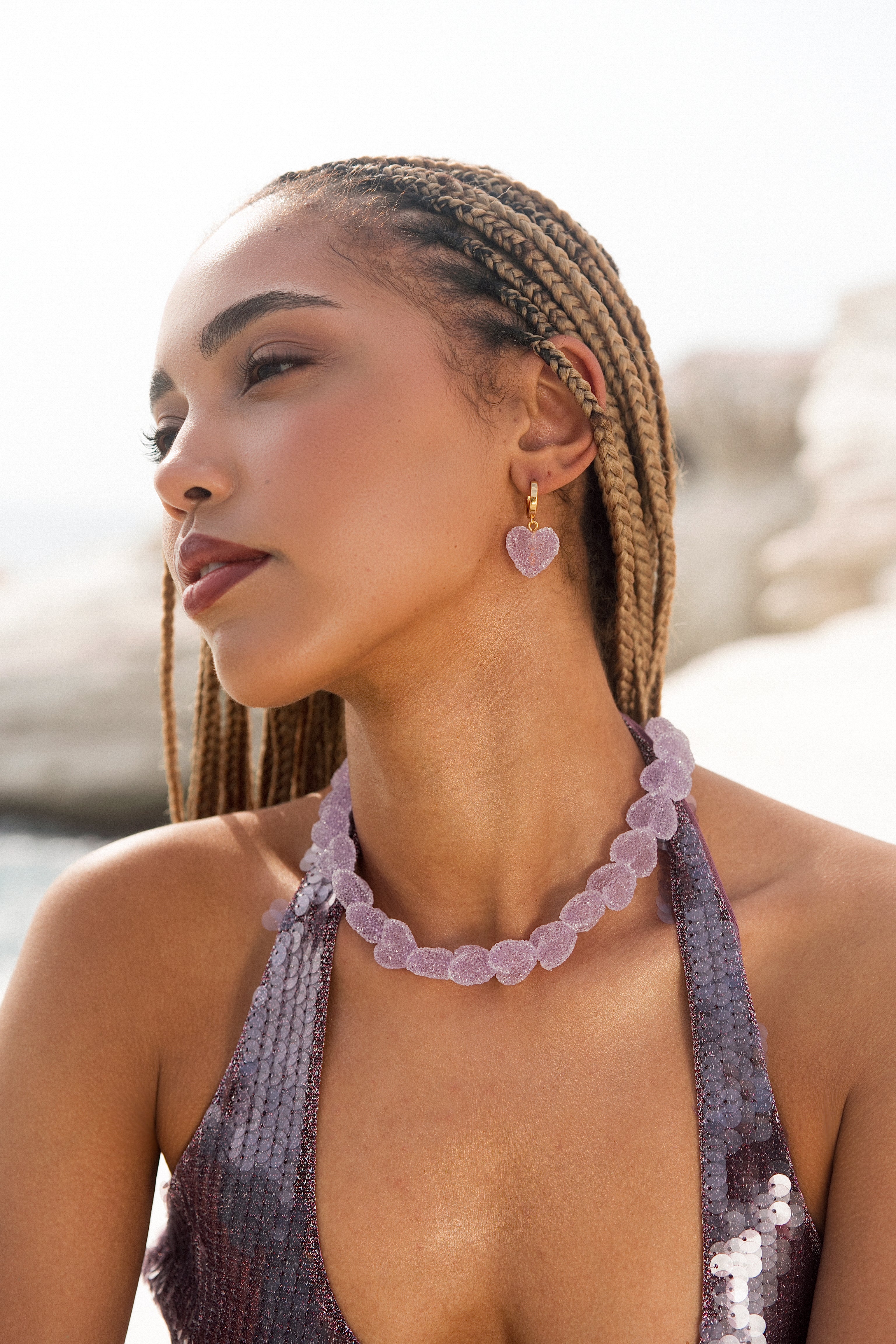 Crystal Haze Jelly Heart Necklace in Tutti Frutti - side view