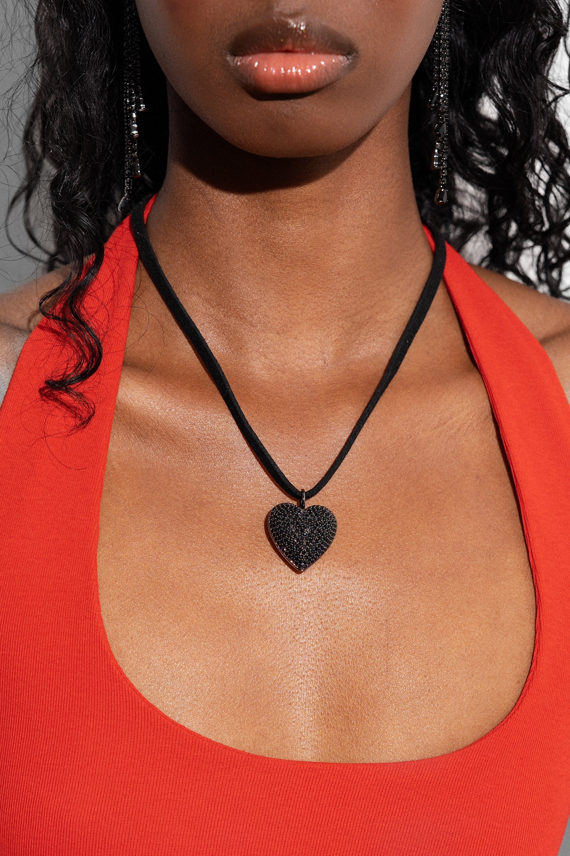 Crystal Haze Queen of Hearts Necklace with Black Cotton Thread - side view