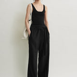 Toteme Drawstring Cotton Trousers in Black