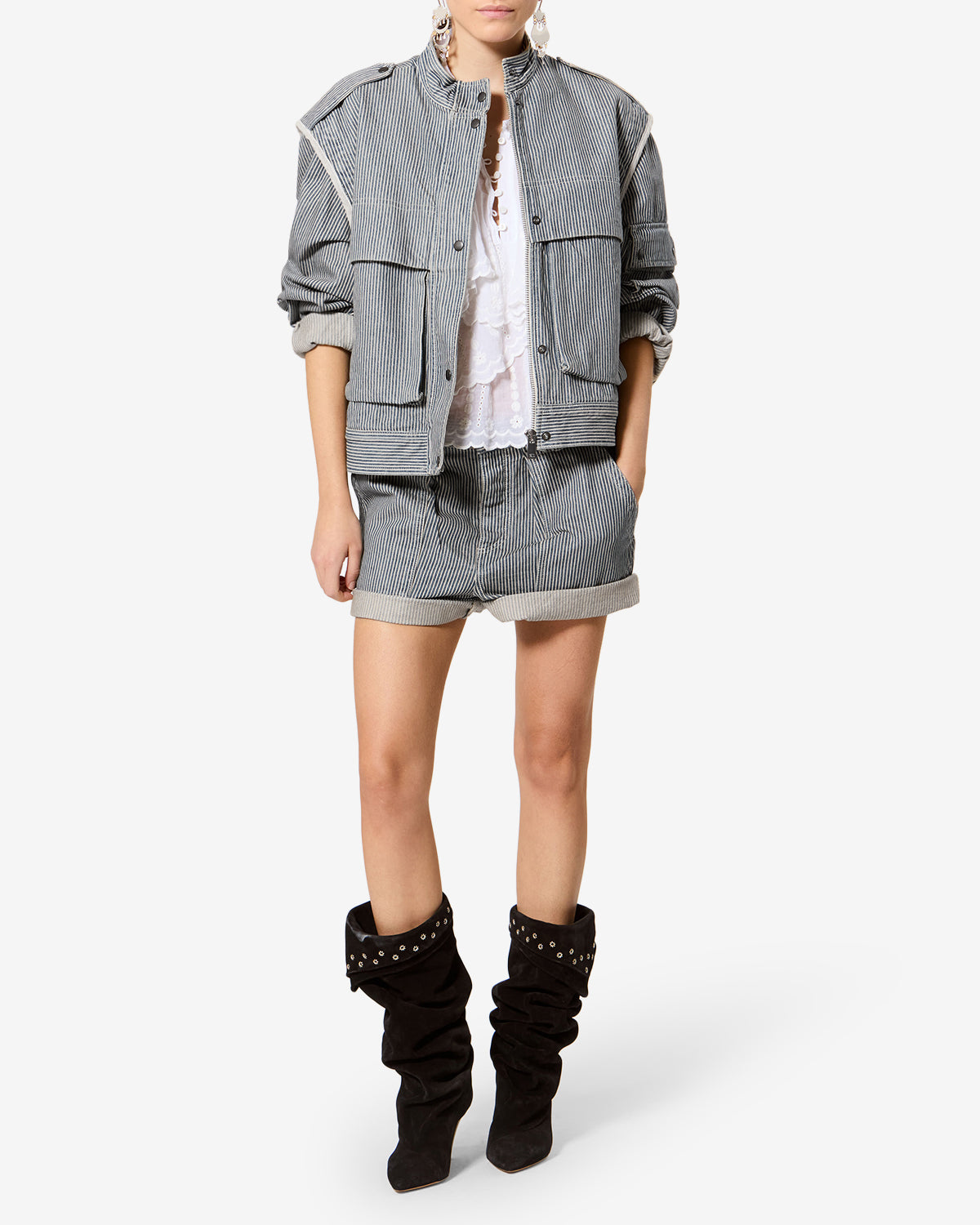 Isabel Marant Edany Jacket in Blue And White - side view