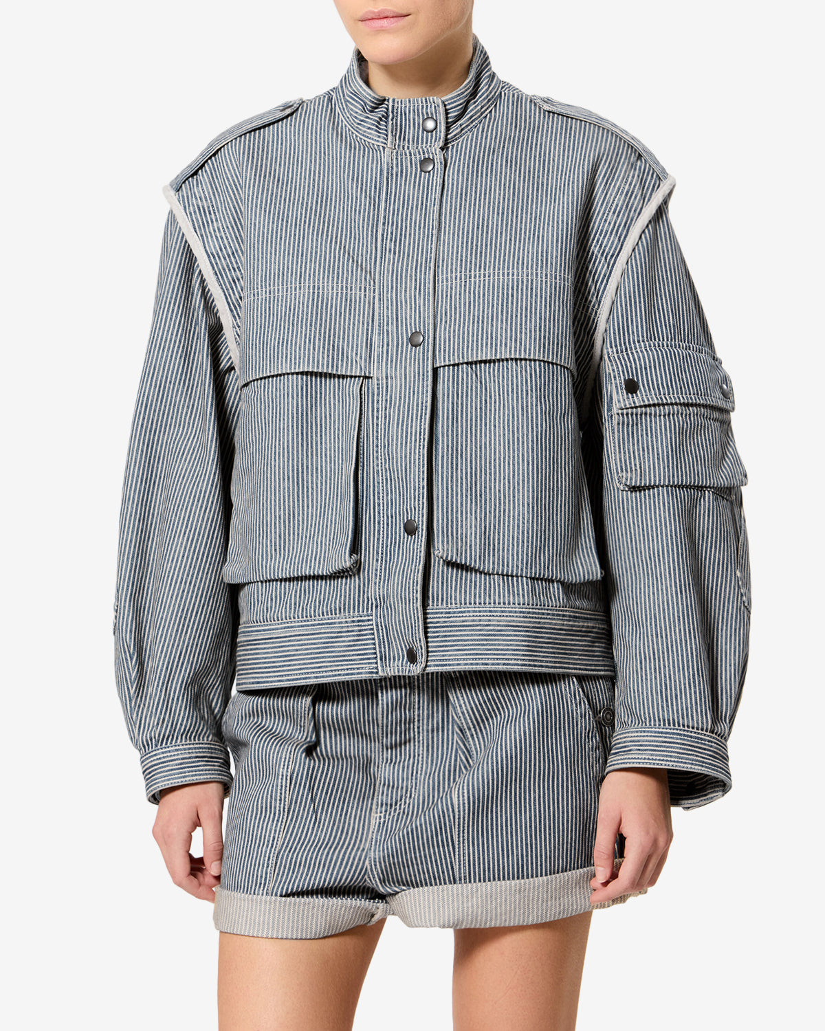 Isabel Marant Edany Jacket in Blue And White - styled look
