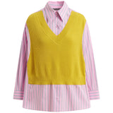 Essentiel Antwerp Jit Knit Combo Shirt in Amalfi Lemon