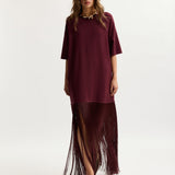 Essentiel Antwerp Keremony Knitted Dress Fringes in Deep Wine