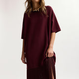 Essentiel Antwerp Keremony Knitted Dress Fringes in Deep Wine