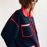 Essentiel Antwerp Kokorico Knitted Cardigan in Navy