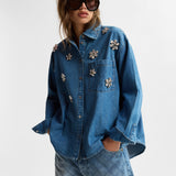 Essentiel Antwerp Konnection Rhinestone Shirt in Aquamarine