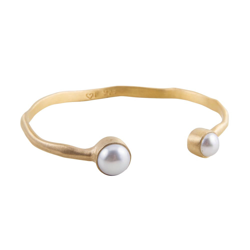 Fairley Double Pearl Cuff in Gold