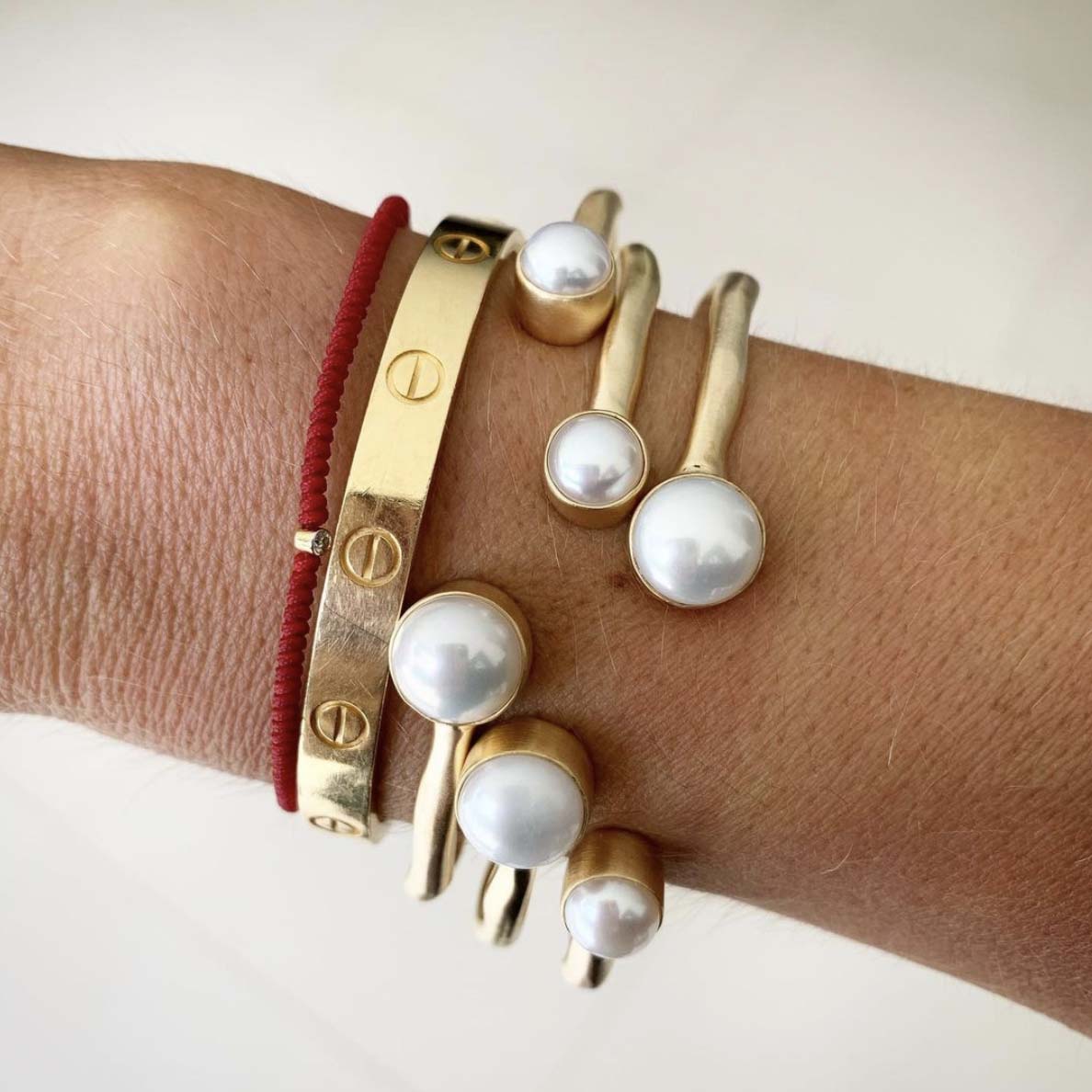 Fairley Double Pearl Cuff in Gold - styled look