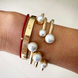 Fairley Double Pearl Cuff in Gold - styled look