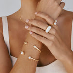 Fairley Double Pearl Cuff in Gold - close up