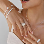 Fairley Double Pearl Cuff in Silver - side view