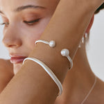 Fairley Double Pearl Cuff in Silver - styled look