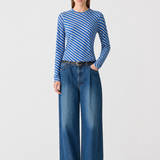 Bassike Bias Stripe Baby Long Sleeve T-Shirt in Cobalt and Greymarle - side view