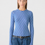 Bassike Bias Stripe Baby Long Sleeve T-Shirt in Cobalt and Greymarle
