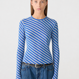 Bassike Bias Stripe Baby Long Sleeve T-Shirt in Cobalt and Greymarle