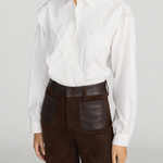 Frame The Poplin Equestrian Shirt in White - detail view