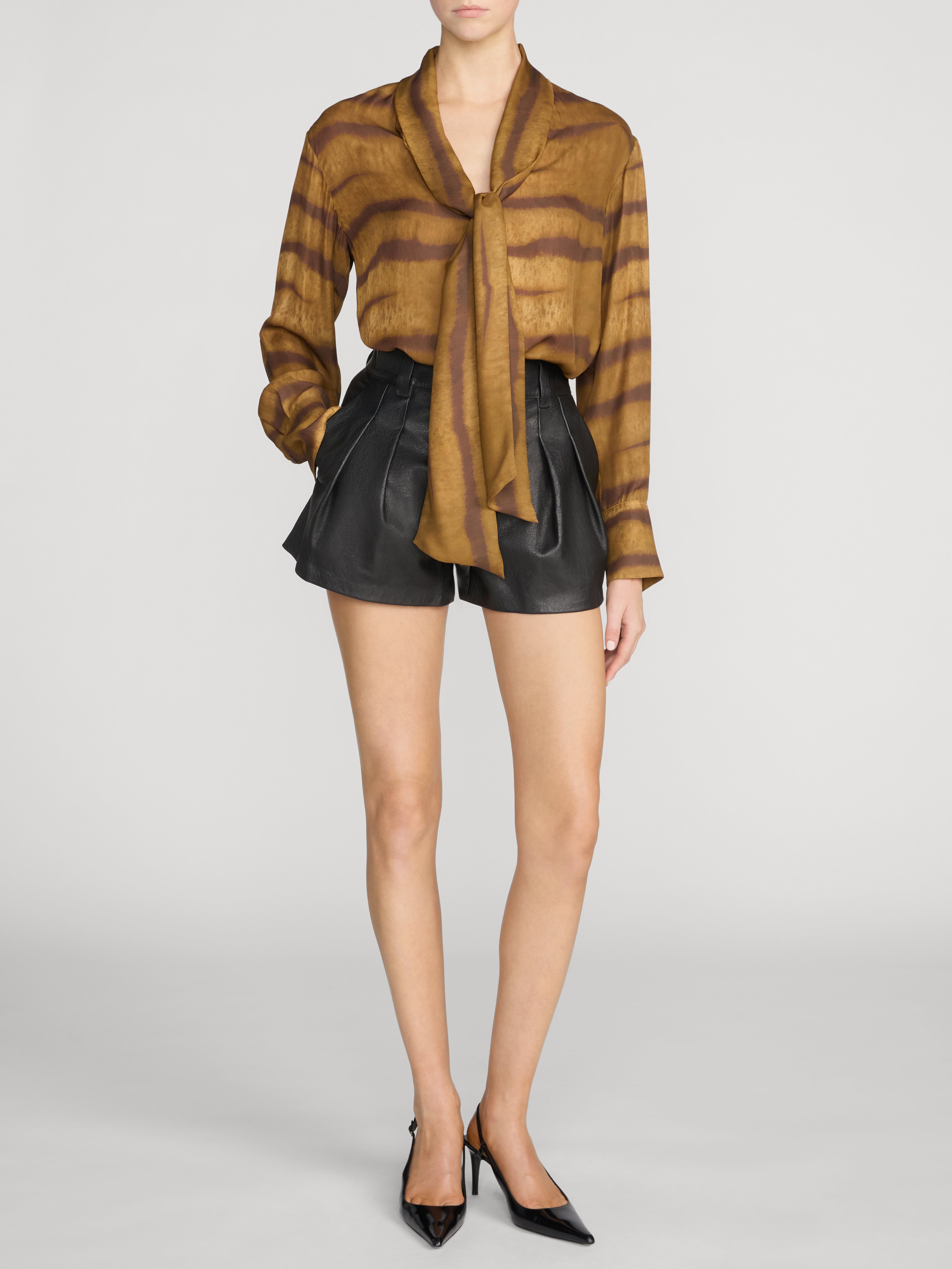 Frame The Silk Oversized Tie Shirt in Light Tiger Multi - side view