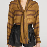 Frame The Silk Oversized Tie Shirt in Light Tiger Multi - detail view