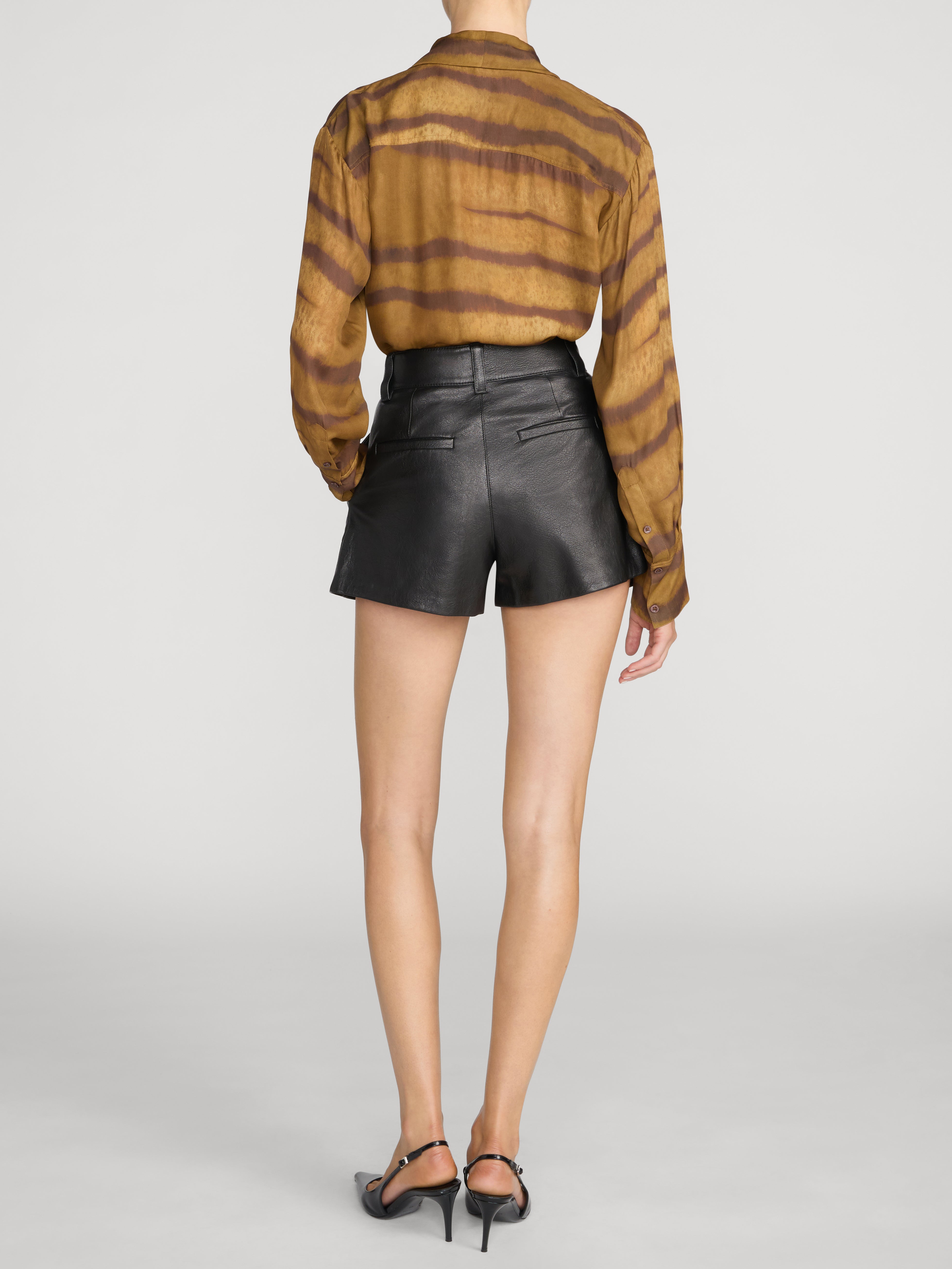Frame The Silk Oversized Tie Shirt in Light Tiger Multi - close up