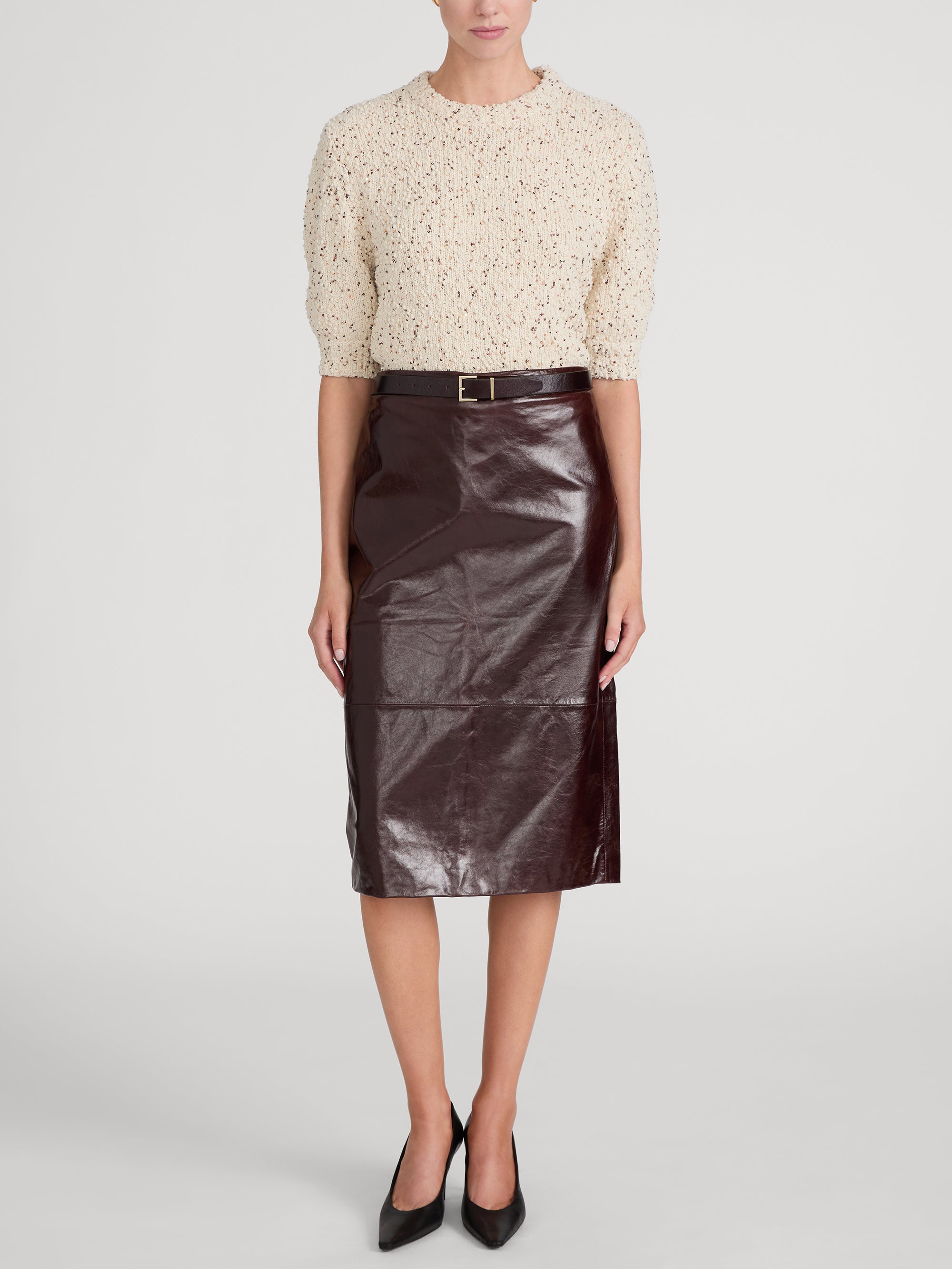 Frame The Veda Leather Skirt in Currant - side view