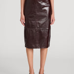 Frame The Veda Leather Skirt in Currant - detail view