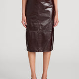 Frame The Veda Leather Skirt in Currant - detail view