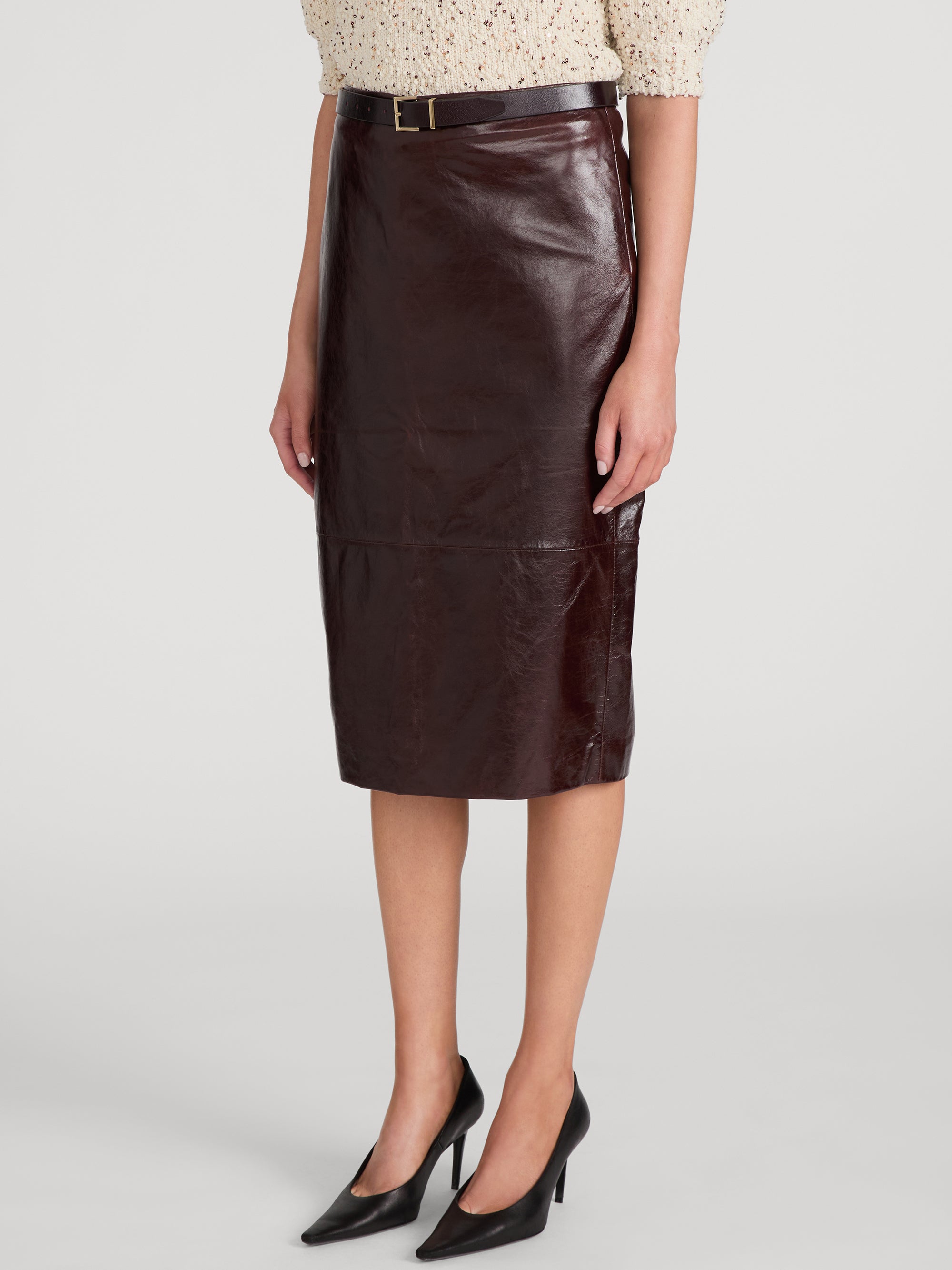 Frame The Veda Leather Skirt in Currant - outfit inspiration