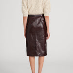 Frame The Veda Leather Skirt in Currant - close up