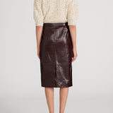 Frame The Veda Leather Skirt in Currant - close up