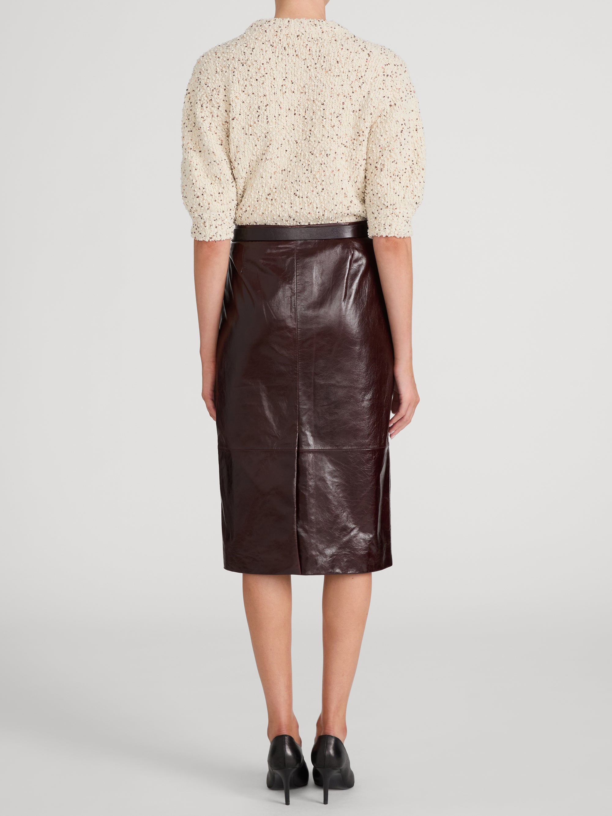Frame The Veda Leather Skirt in Currant - close up