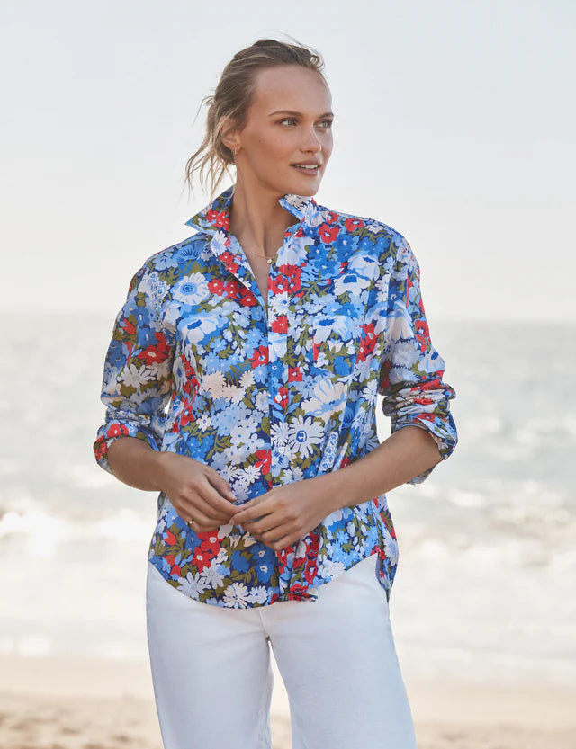 Frank and Eileen Eileen Relaxed Shirt in Floral Blue Red Green