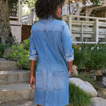 Frank & Eileen Ireland Dress in Blue with Light Wash - detail view