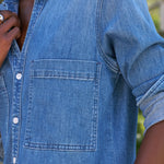 Frank & Eileen Ireland Dress in Blue with Light Wash - styled look