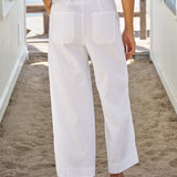 Frank & Eileen Limerick Crop Wide Leg Carpenter Pant in White - detail view