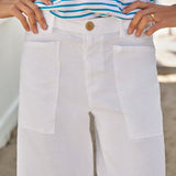 Frank & Eileen Limerick Crop Wide Leg Carpenter Pant in White - styled look