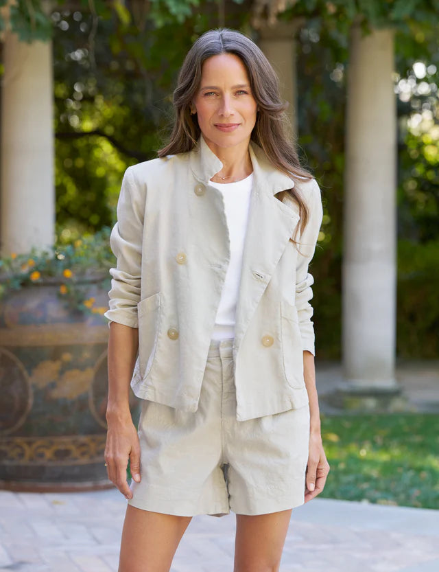 Frank and Eileen Mini Belfast Cropped Linen Peacoat in Cement