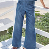 Frank & Eileen Madeline Patch Pocket Pull-On Pant in Distressed Indigo Washed Denim