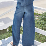 Frank & Eileen Madeline Patch Pocket Pull-On Pant in Distressed Indigo Washed Denim