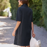 Frank & Eileen Mini Emma Henley Short Sleeve Dress in British Royal Navy - detail view