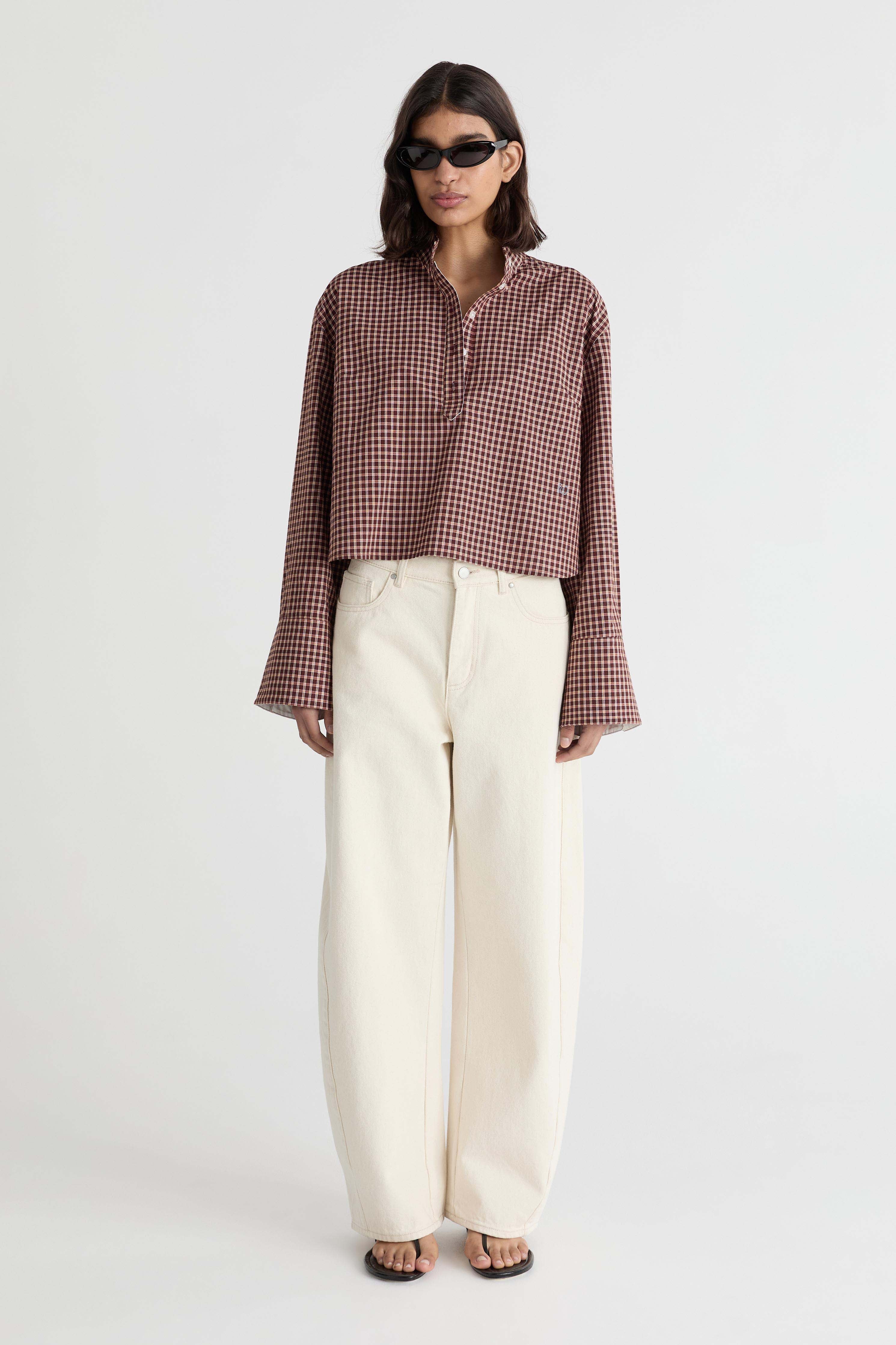 Friends With Frank The Freya Shirt in Plum Check - side view