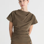 Friends With Frank The Phoebe Top in Khaki - close up