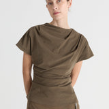 Friends With Frank The Phoebe Top in Khaki - close up