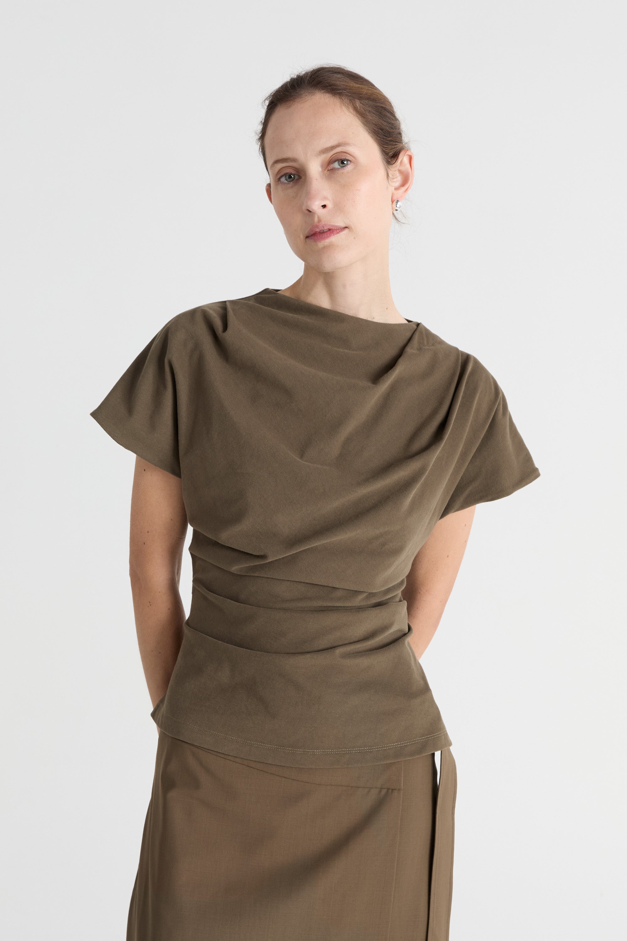 Friends With Frank The Phoebe Top in Khaki - close up